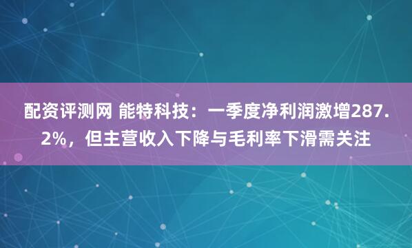 配资评测网 能特科技：一季度净利润激增287.2%，但主营收入下降与毛利率下滑需关注